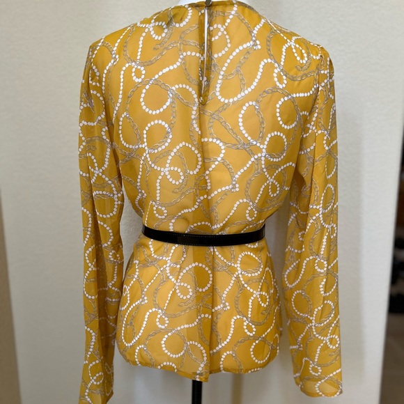 NWT A New Day Semi-Sheer Mustard Print Blouse - Picture 3 of 5